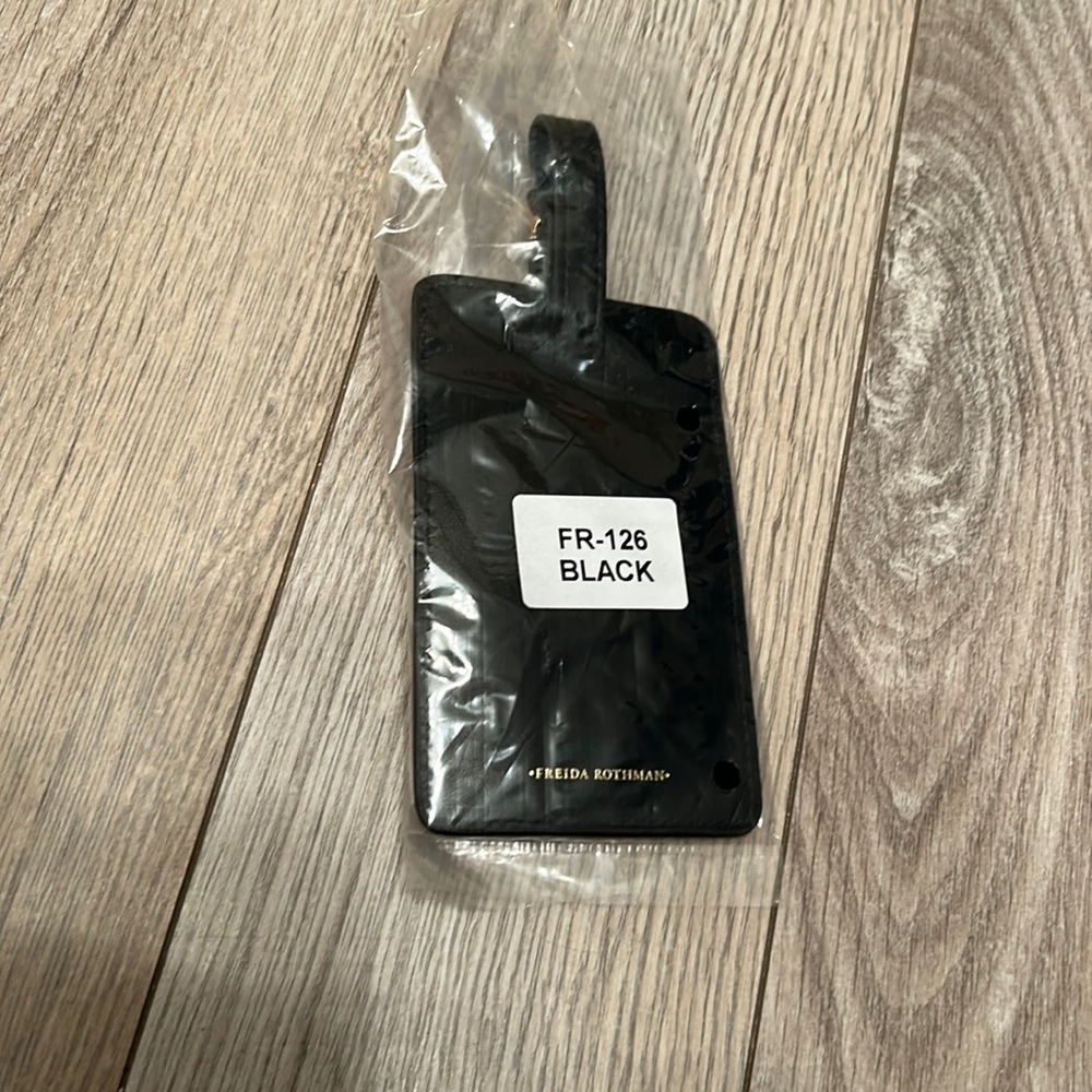 NWT: Freida Rothman black with gold hardware luggage ID tag
